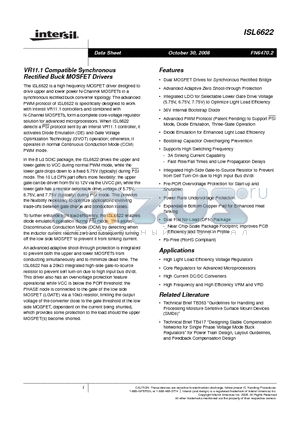 ISL6622 datasheet - VR11.1 Compatible Synchronous Rectified Buck MOSFET Drivers