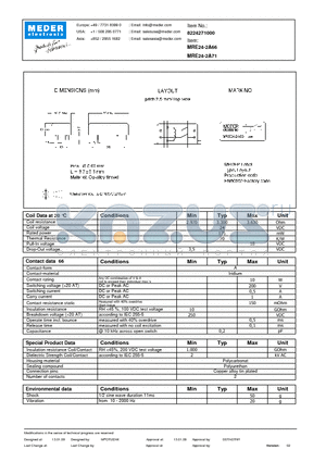 MRE24-2A66 datasheet - MRE Reed Relay