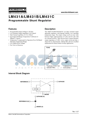 LM431BCM datasheet - Programmable Shunt Regulator