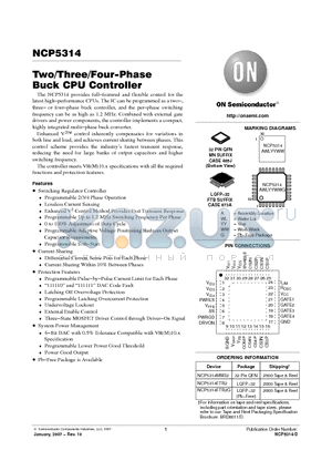 NCP5314FTR2G datasheet - Two/Three/Four−Phase Buck CPU Controller