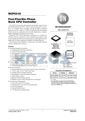 NCP5316MNR2 datasheet - Four/Five/Six-Phase Buck CPU Controller