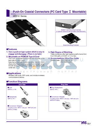 MRF01-R-1 datasheet - Push-On Coaxial Connectors (PC Card Type 2 Mountable)