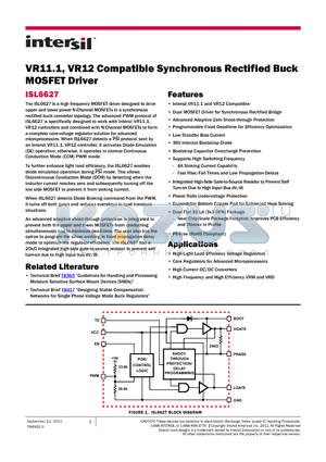 ISL6627 datasheet - VR11.1, VR12 Compatible Synchronous Rectified Buck MOSFET Driver
