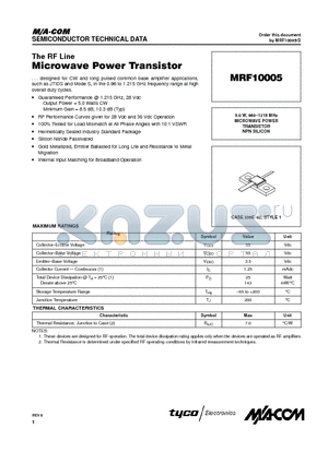 MRF10005 datasheet - The RF Line Microwave Power Transistor