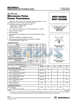 MRF1002 datasheet - MICROWAVE POWER TRANSISTORS