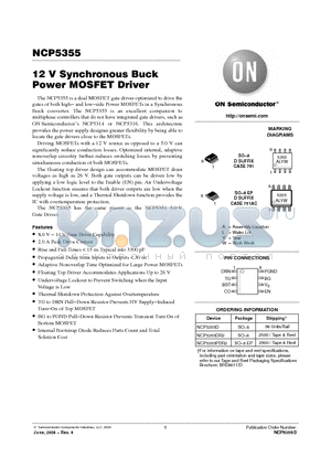 NCP5355DR2 datasheet - 12 V Synchronous Buck Power MOSFET Driver