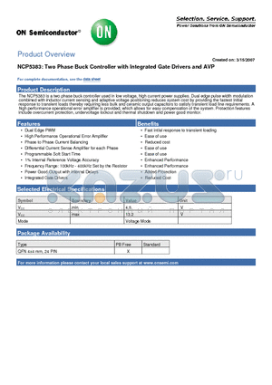 NCP5383 datasheet - Two Phase Buck Controller with Integrated Gate Drivers and AVP