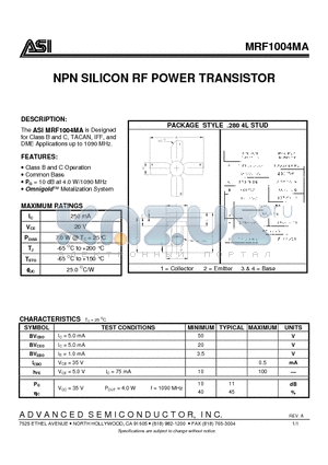 MRF1004 datasheet - NPN SILICON RF POWER TRANSISTOR