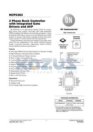 NCP5383 datasheet - 2 Phase Buck Controller with Integrated Gate Drivers and AVP