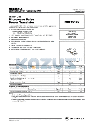 MRF10150 datasheet - MICROWAVE POWER TRANSISTOR