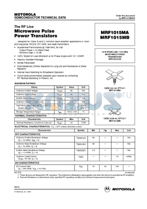 MRF1015MX datasheet - MICROWAVE POWER TRANSISTORS