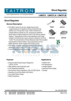 LM431L datasheet - Shunt Regulator
