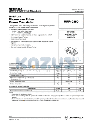 MRF10350 datasheet - MICROWAVE POWER TRANSISTOR