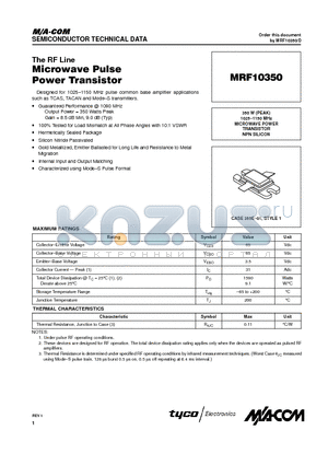 MRF10350 datasheet - MICROWAVE POWER TRANSISTOR NPN SILICON