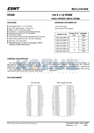 M21L216128A-15J datasheet - 128 K x 16 SRAM HIGH SPEED CMOS SRAM