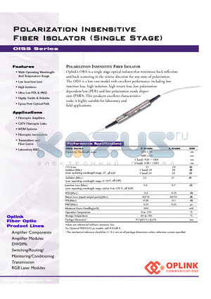 OISS1550AL01 datasheet - Polarization Insensitive Fiber Isolator