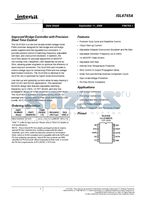 ISL6745A datasheet - Improved Bridge Controller with Precision Dead Time Control