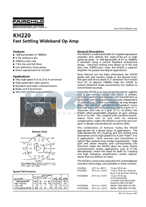 KH220 datasheet - Fast Settling Wideband Op Amp