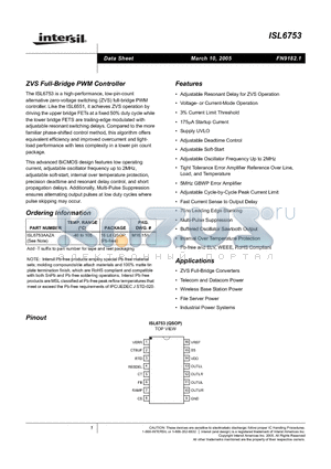 ISL6753AAZA datasheet - ZVS Full-Bridge PWM Controller