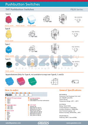 PB20A18AAGN datasheet - THT Pushbutton Switches