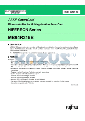 MB94R215BPMB datasheet - Microcontroller for Multiapplication SmartCard