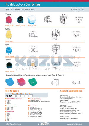 PB20A18BAUA datasheet - THT Pushbutton Switches