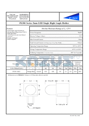PL501-1R12 datasheet - 5mm LED Single Right Angle Holder