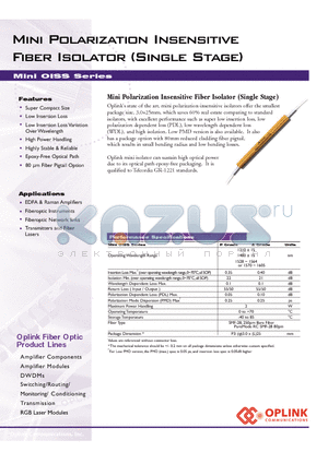 OISS1585AS038H datasheet - Mini Polarization Insensitive Fiber Isolator