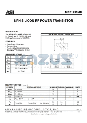 MRF1150MB datasheet - NPN SILICON RF POWER TRANSISTOR