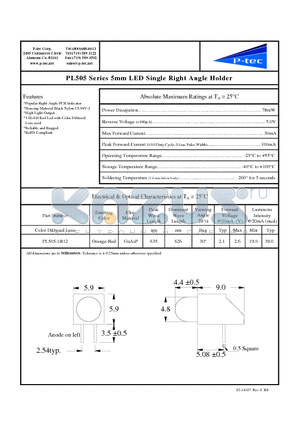 PL505 datasheet - 5mm LED Single Right Angle Holder