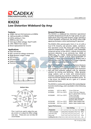 KH232AK datasheet - Low Distortion Wideband Op Amp