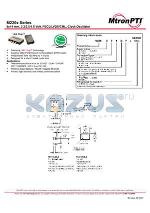 M220023BPJ datasheet - 9x14 mm, 3.3/2.5/1.8 Volt, PECL/LVDS/CML, Clock Oscillator