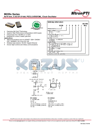 M220023GPJ datasheet - 9x14 mm, 3.3/2.5/1.8 Volt, PECL/LVDS/CML, Clock Oscillator