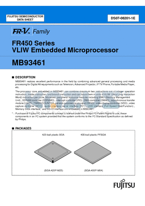 MB93461PB-GE1 datasheet - FR450 Series VLIW Embedded Microprocessor