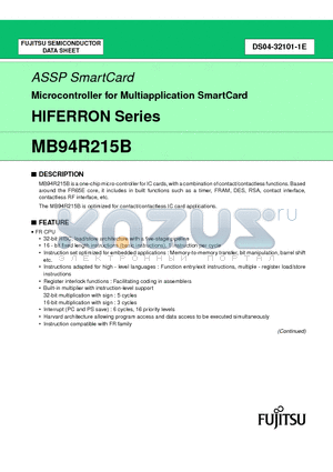 MB94R215B datasheet - Microcontroller for Multiapplication SmartCard