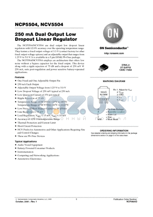 NCP5504 datasheet - 250 mA Dual Output Low Dropout Linear Regulator