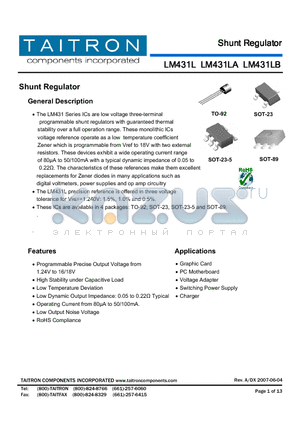 LM431LK-XX-BL datasheet - Shunt Regulator