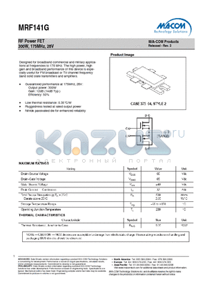 MRF141G datasheet - RF Power FET 300W, 175MHz, 28V