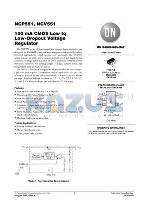 NCP551SN27T1G datasheet - 150 mA CMOS Low Iq Low-Dropout Voltage Regulator