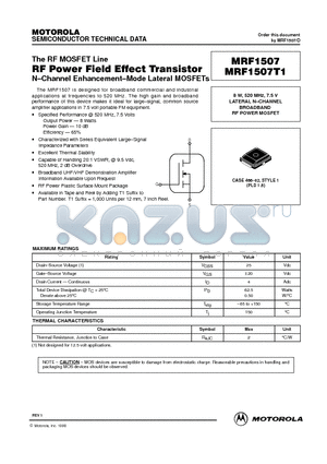 MRF1507T1 datasheet - LATERAL NCHANNEL BROADBAND RF POWER MOSFET