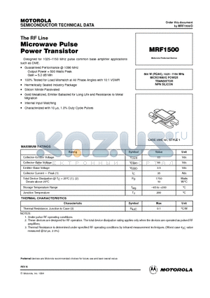 MRF1500 datasheet - MICROWAVE POWER TRANSISTOR