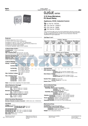 OJESH106HMHF datasheet - 3-10 Amp Miniature,PC Board Relay