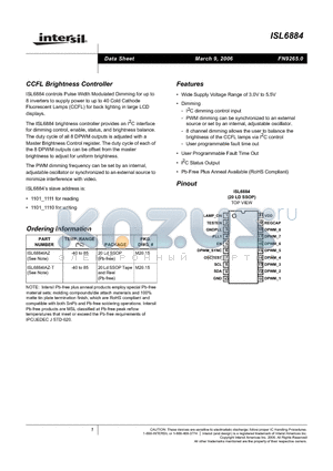 ISL6884 datasheet - CCFL Brightness Controller