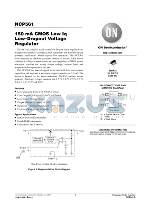 NCP561SN18T1 datasheet - 150 mA CMOS Low Iq Low-Dropout Voltage Regulator