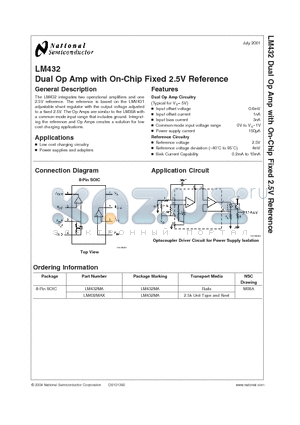 LM432 datasheet - Dual Op Amp with On-Chip Fixed 2.5V Reference