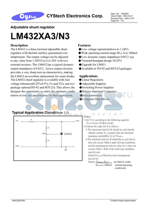 LM432BA3 datasheet - Adjustable shunt regulator
