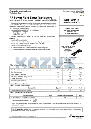 MRF1550NT1 datasheet - RF Power Field Effect Transistors
