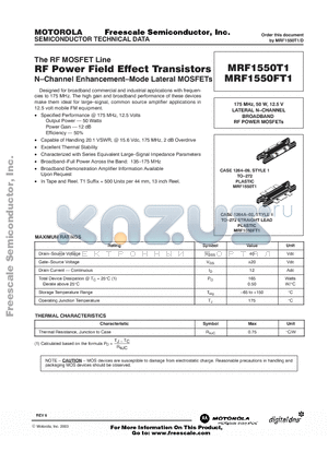 MRF1550T1 datasheet - RF POWER FIELD EFFECT TRANSISTORS