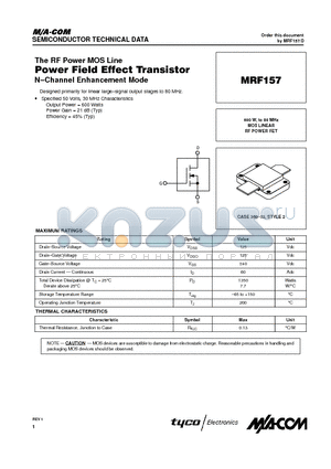 MRF157 datasheet - MOS LINEAR RF POWER FET