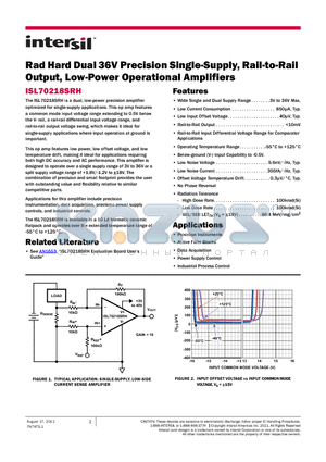 ISL70218SRHMEVAL1Z datasheet - Rad Hard Dual 36V Precision Single-Supply, Rail-to-Rail Output, Low-Power Operational Amplifiers